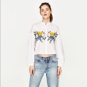 ZARA Floral Embroidered Shirt Size XS